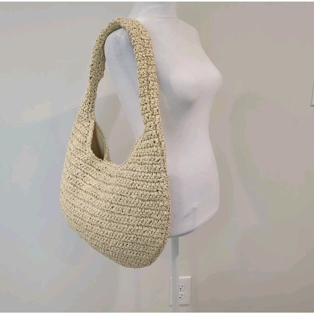 Abercromb & Fitch Raffia Hobo Tote Bag Natural Color Boho Summer Beach Vacation